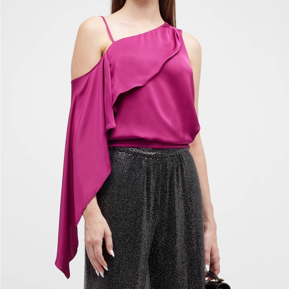 Ramy Brook North Satin‎ One Shoulder Asymmetrical Blouse Plumberry M